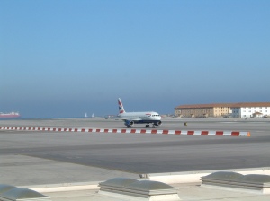 British Airways flight from Gatwick arrives at Gibraltar. I flew back to Luton on Monarch Scheduled.
